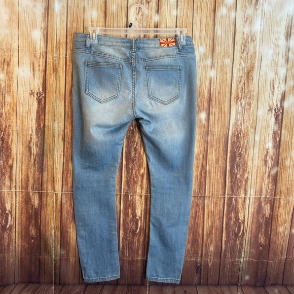 Machine Pour Neuf Mode Women’s Distressed Skinny Blue Denim Jeans Size 32 - Picture 2 of 9